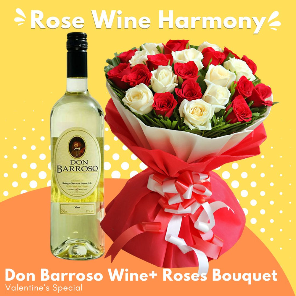 Valentine's Special With Sweet Wine and Roses Bouquet - Flowers to Nepal - FTN