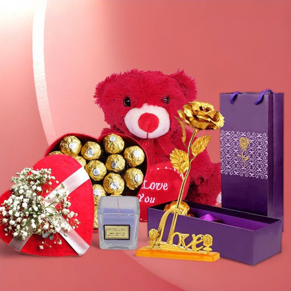 Valentine's Sweets Treat With Cute Teddy & Candle Combo - Flowers to Nepal - FTN