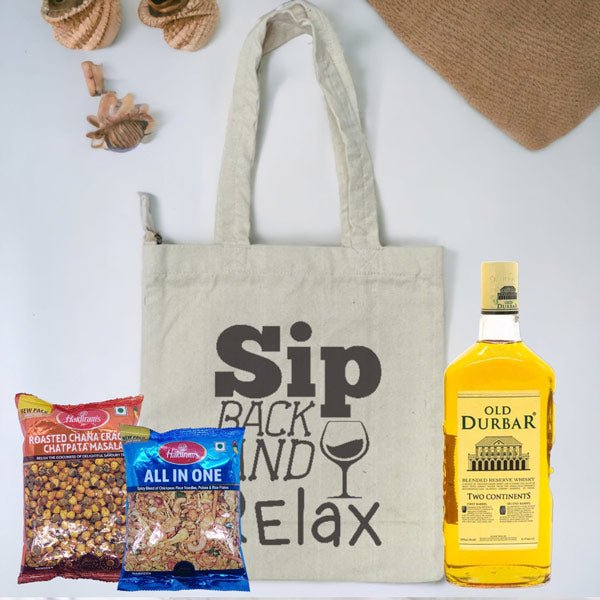 Whisky And Namkeens With Tote Bag - Flowers to Nepal - FTN