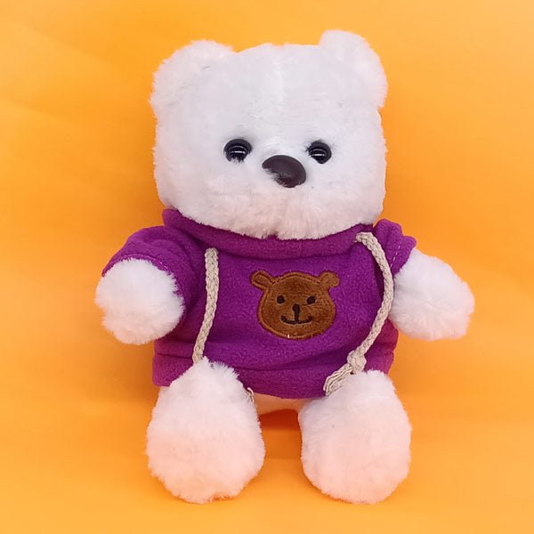 White Cuddle Teddy Bear With Purple Hoodie - Flowers to Nepal - FTN