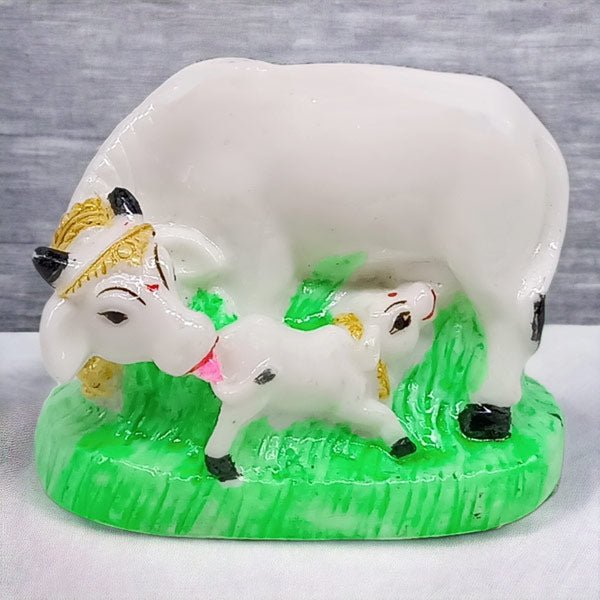 White Mini Cow and Calf Statue - Flowers to Nepal - FTN