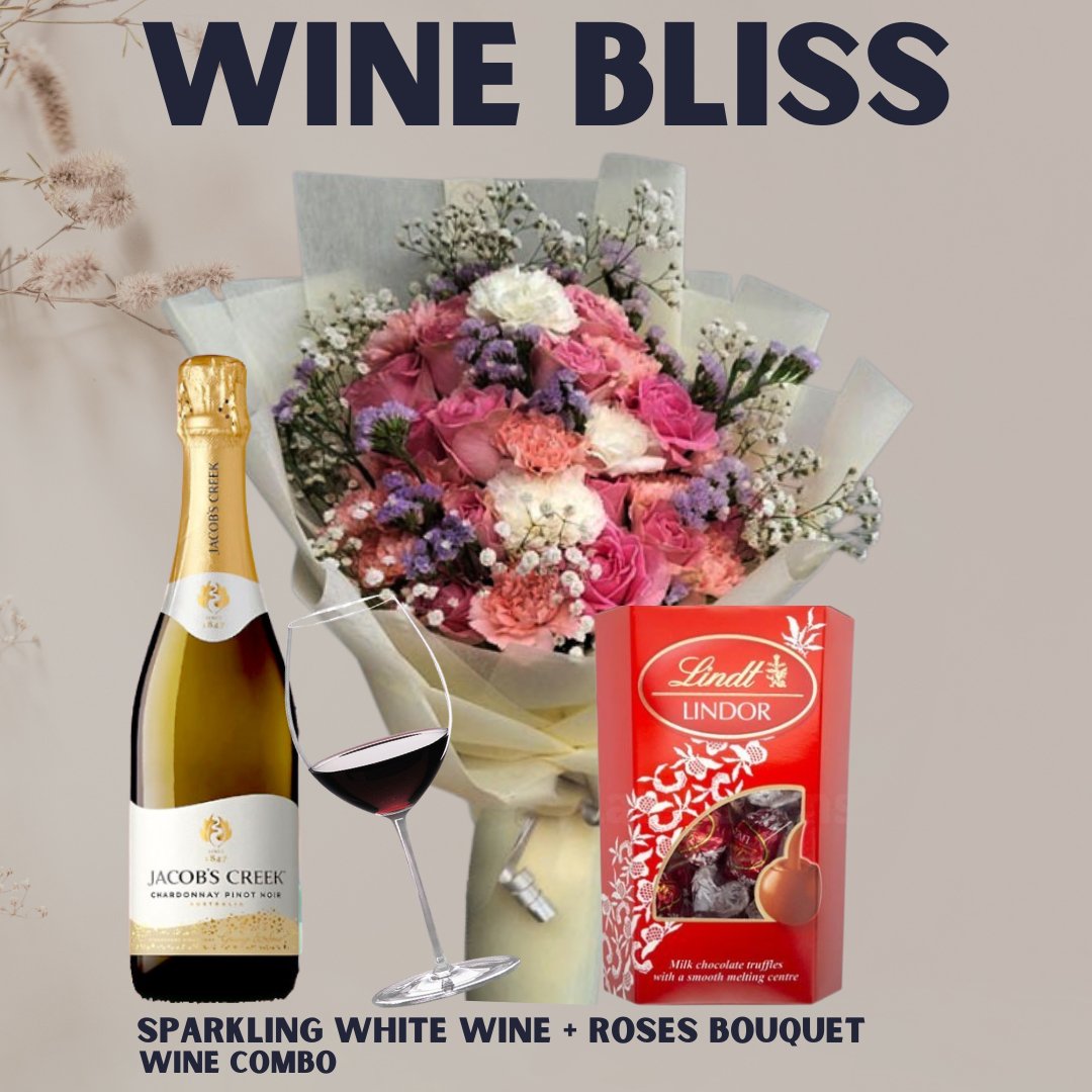 Wine Combo (Sparkling White Wine, Roses Bouquet and Lindt Lindor) - Flowers to Nepal - FTN