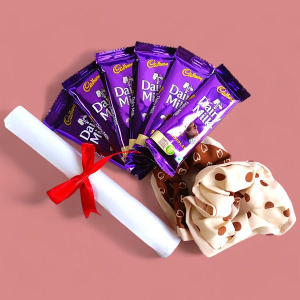 Women's Day Dairy Milk, Scrunchies and Your Sweet Message Card Combo - Flowers to Nepal - FTN