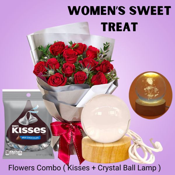 Women's Day Flowers Combo ( Hershey's and Crystal Ball Lamp with Wooden Base ) - Flowers to Nepal - FTN