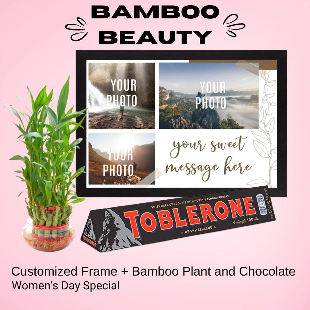Women's Day Gift ( Photo Frame + Bamboo Plant and Chocolate ) - Flowers to Nepal - FTN
