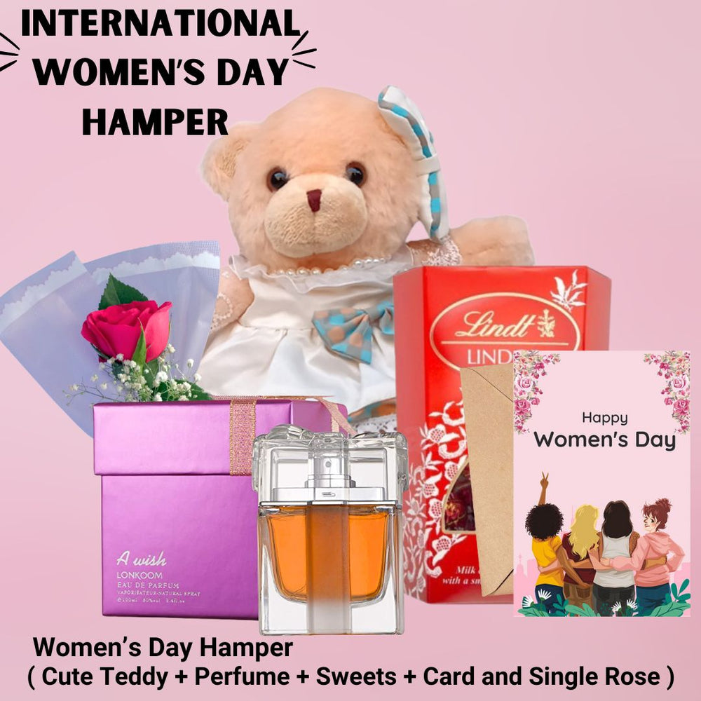 Women's Day Hamper ( Cute Teddy + Perfume + Sweets Card and Single Rose ) - Flowers to Nepal - FTN