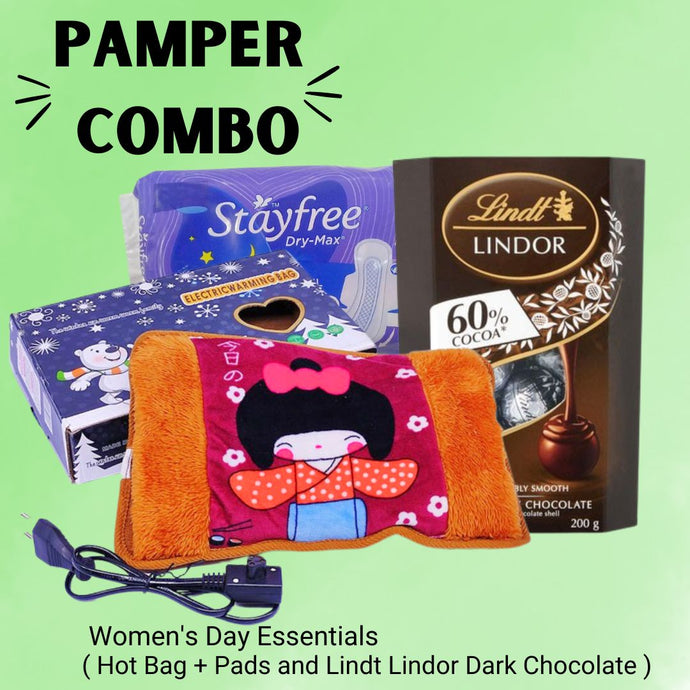 Women's Day Pamper Combo ( Hot Bag + Pads Lindt Lindor Dark Chocolate ) - Flowers to Nepal - FTN