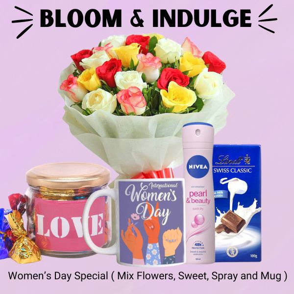 Women's Day Special Combo ( Mix Flowers Bouquet, Sweets, Spray and Mug ) - Flowers to Nepal - FTN