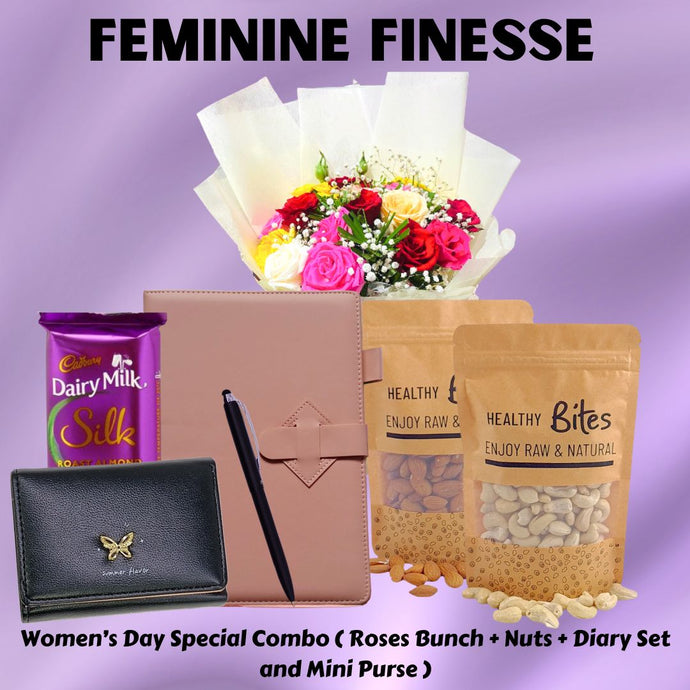 Women's Day Special Combo ( Roses Bunch + Nuts + Chocolate + Mini Purse + Diary and Pen ) - Flowers to Nepal - FTN