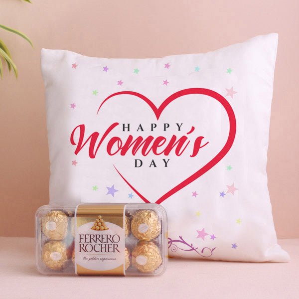 Women's Day Special Cushion with Rocher Combo - Flowers to Nepal - FTN