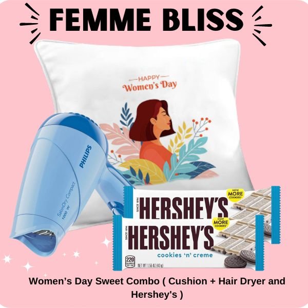 Women's Day Sweet Combo ( Cushion, Hair Dryer and Hershey's Chocolates ) - Flowers to Nepal - FTN