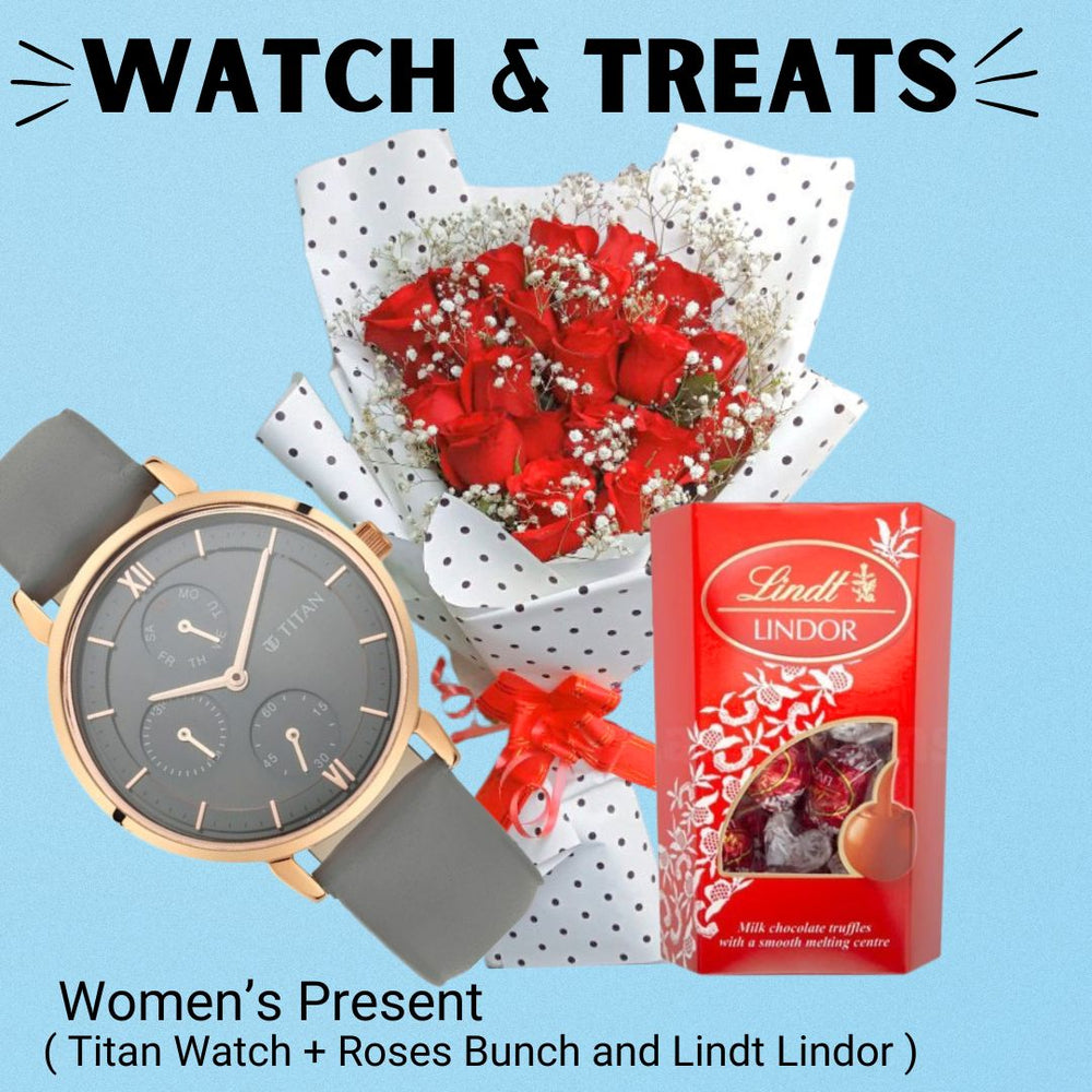Women's Day Treats ( Titan Watch, Roses Bunch and Lindt Lindor ) - Flowers to Nepal - FTN