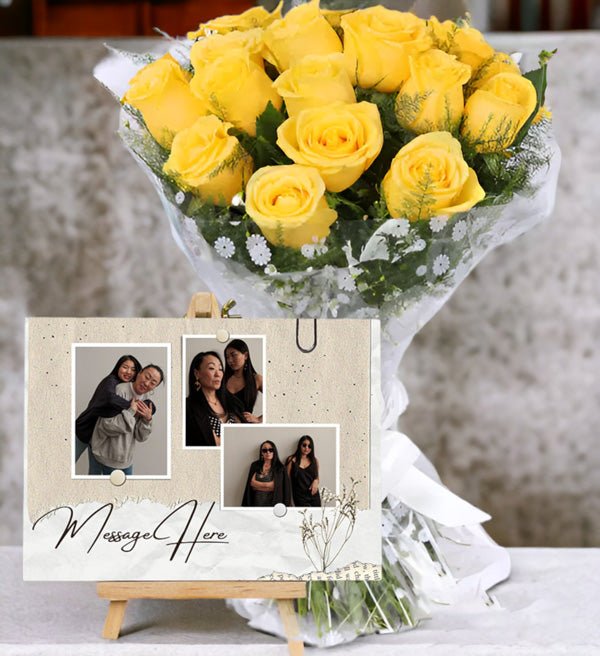 Yellow Roses Bunch With Personalized Photo Frame - Flowers to Nepal - FTN